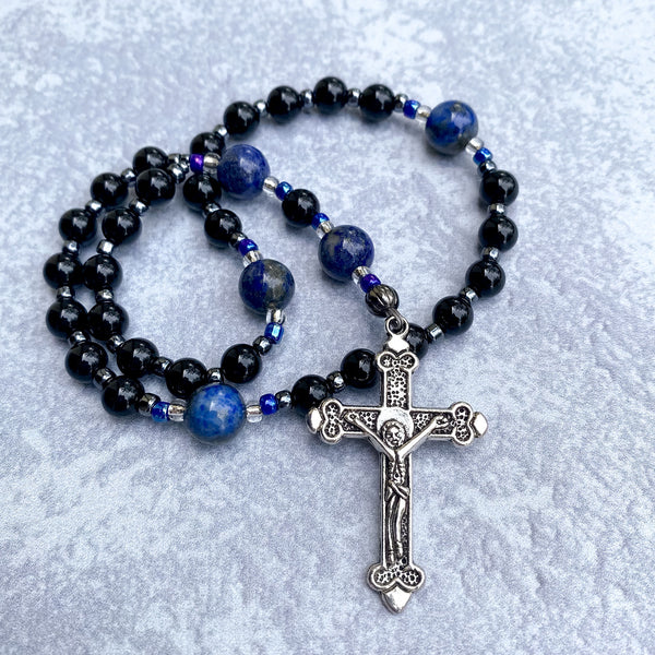 Prayer Warrior Anglican Rosary - Black Onyx & Blue Lapis Lazuli ...