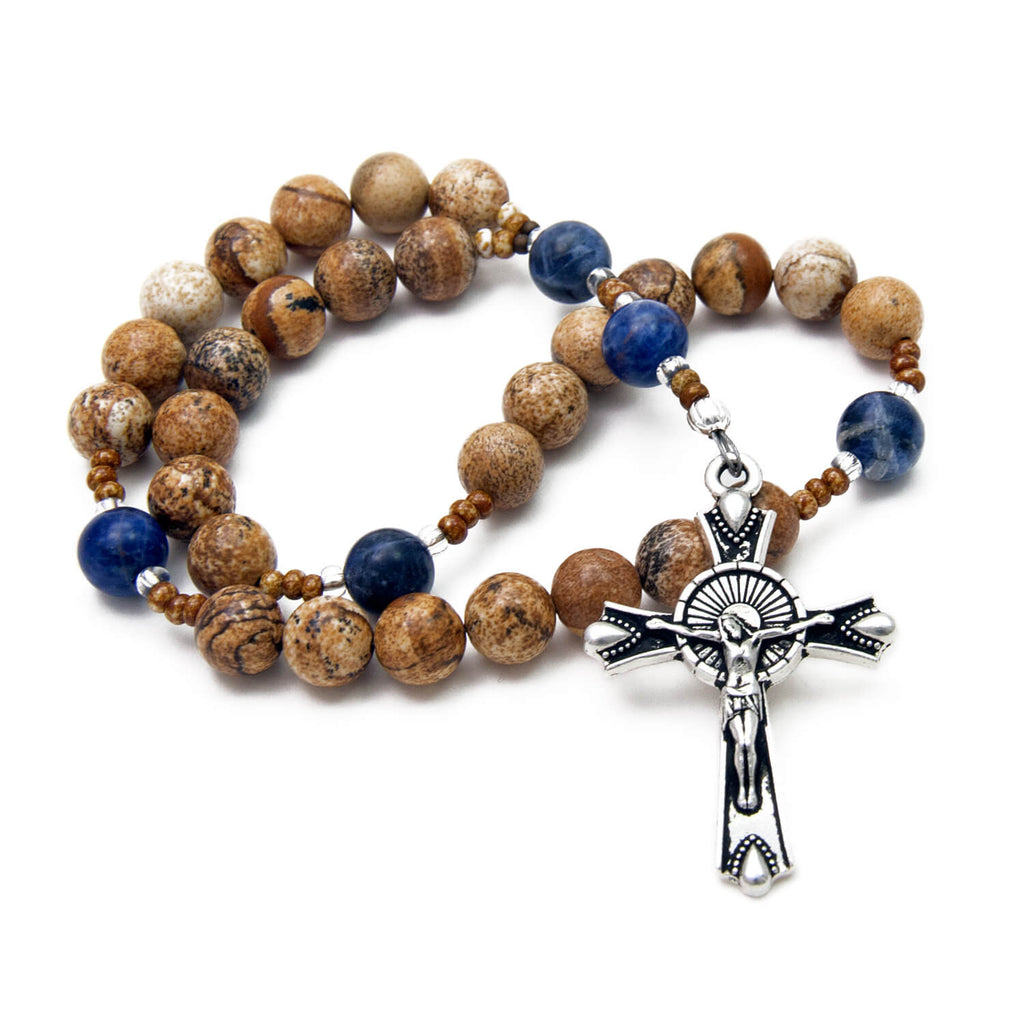 I Am Grateful Protestant Prayer Beads - Fossil Agate & Jasper - Unspoken  Elements